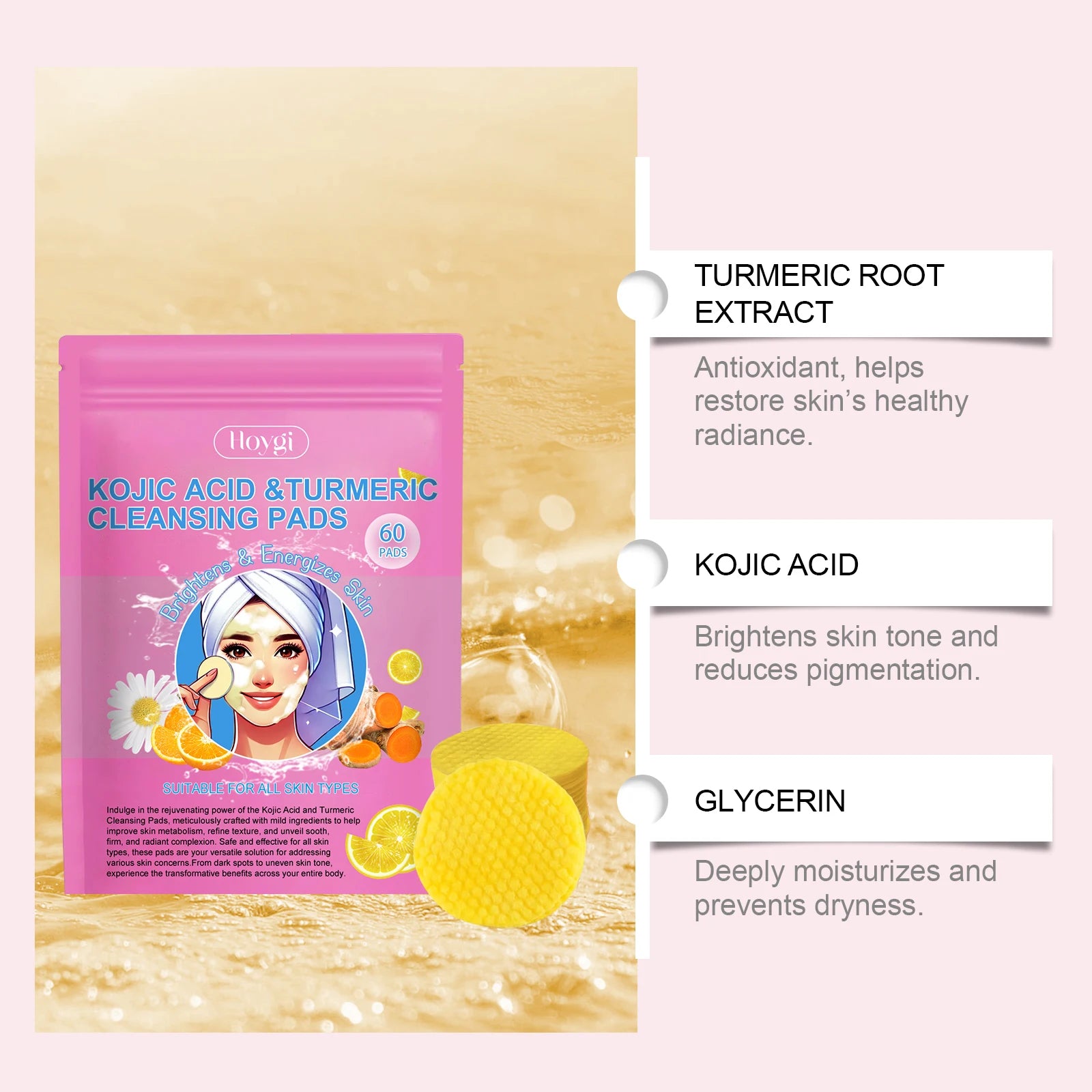 Turmeric & Kojic Acid Facial Cleanser Pads – Deep Pore Clean