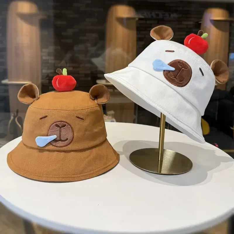1-4PCS Cute Capybara Apple Bucket Hat for Women Cartoon Fisherman Hat Sun Protection Casual Summer Beach Outdoor Oasis Select