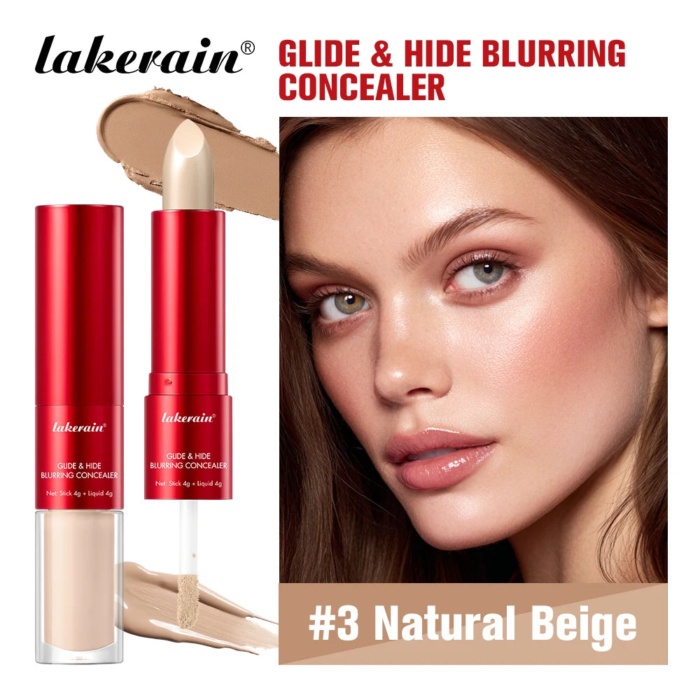 2 In 1 Glide & Hide Blurring Concealer Long-Lasting Full Coverage Foundation Waterproof Liquid Female Makeup for All Skin Types Oasis Select 03 Natural Beige