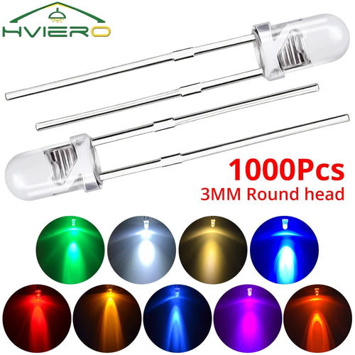 1000pcs F3 3mm LED Diode Assortment Kit – Multi-Color Bulbs LED Diode Kit Oasis Select