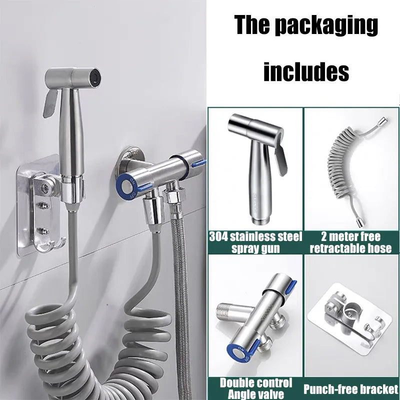 Portable Bidet Toilet Sprayer Stainless Steel Hand Held Spray Toilet Shower Wc Dual Control Angle Valve Bathroom Accessories Oasis Select
