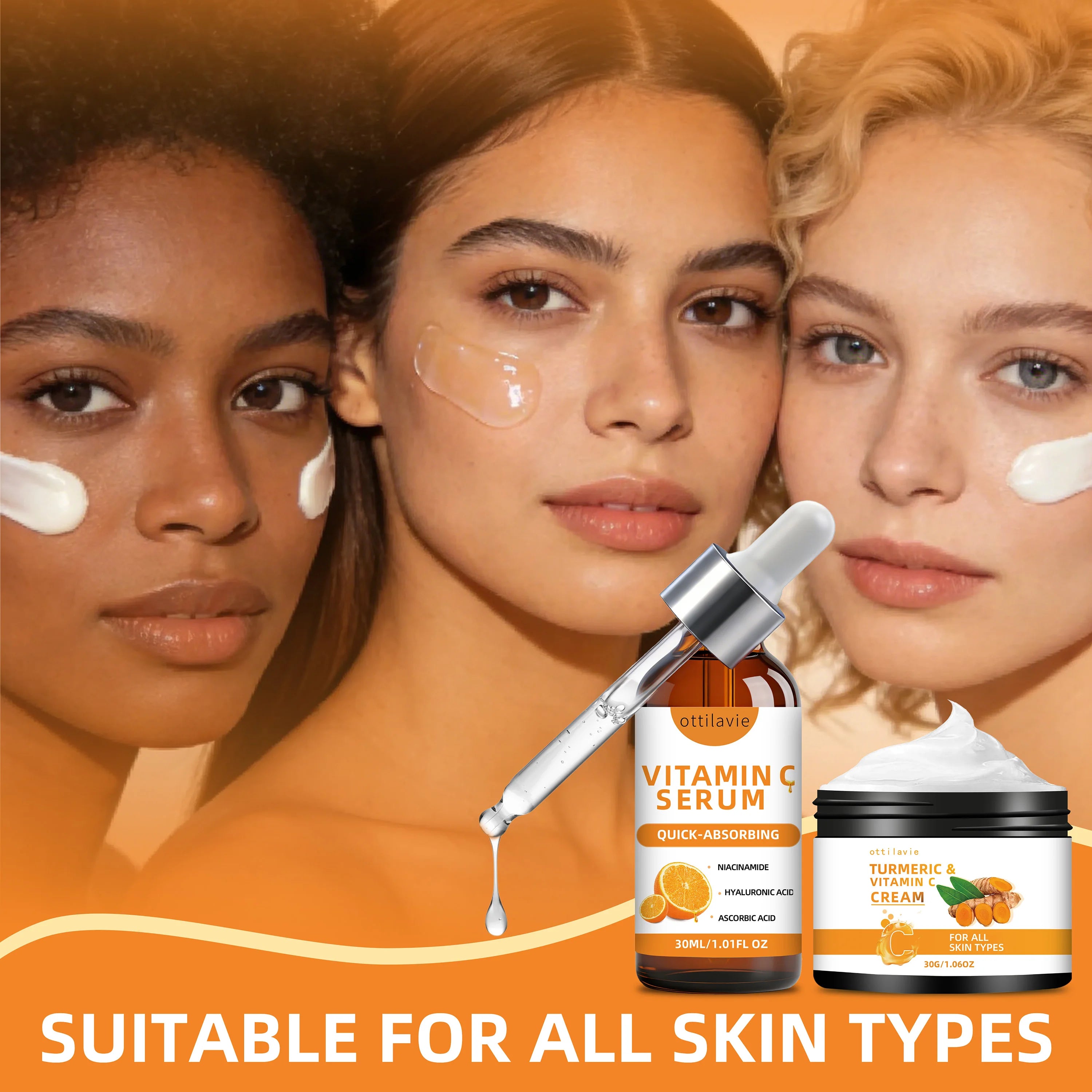 Ottilavie Turmeric & VC Cream+Serum Skincare Duo Set, ace/Neck/Body,Unisex,All Skin Types, Lightweight Daily,Non-greasy Oasis Select