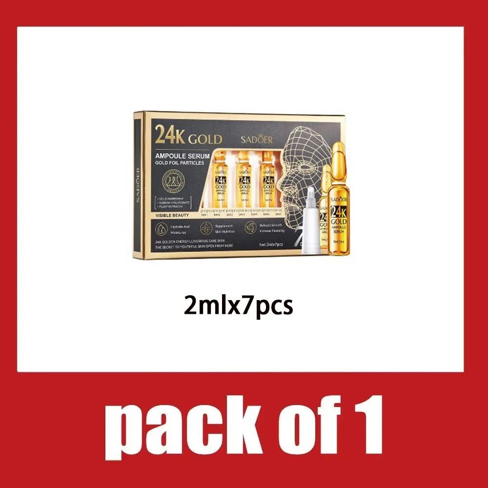 Korean 24K Gold Hyaluronic Acid & Vitamin C Serum – 7 Ampoules