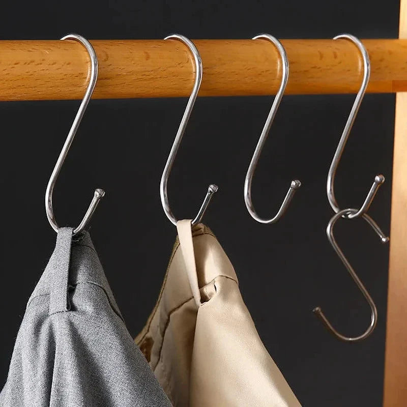 5/10/20/25pcs Stainless Steel S-Shape Hooks Multifunction Hanging Hook For Clothes Bags Towels Home Kitchen Storage Rack Holders Oasis Select