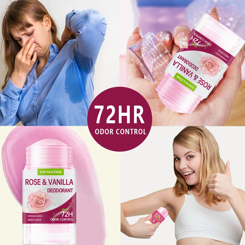 Deodorant Stick ROSE VANILLA Body Odor Remove Cream Removal Armpit Refreshing Antiperspirant Lasting Aroma Deodorant Oasis Select