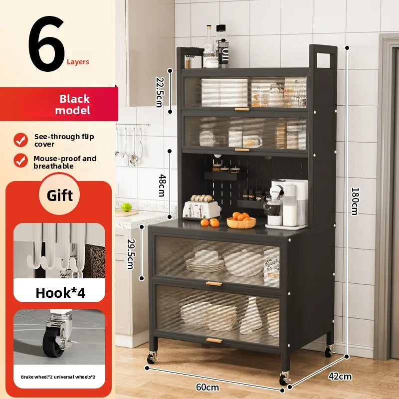 Dustproof side cabinets, shelves, multi-layer floor cabinets, small appliances, microwave ovens, multifunctional storage racks Oasis Select 6-Black-60