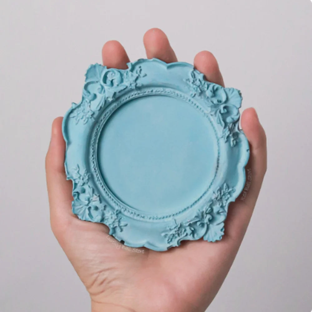Baroque Style Tray Silicone Mold European Style Lace Relief Fruit Cake Pallet Cement Concrete Storage Dish Mould Resin Coaster Oasis Select