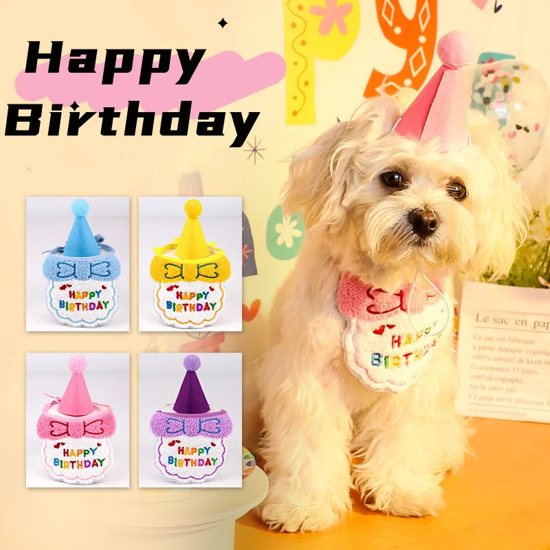 Pet Dog Cat Birthday Dress Bib Party Supplies Saliva Towel Felt Hat Oasis Select