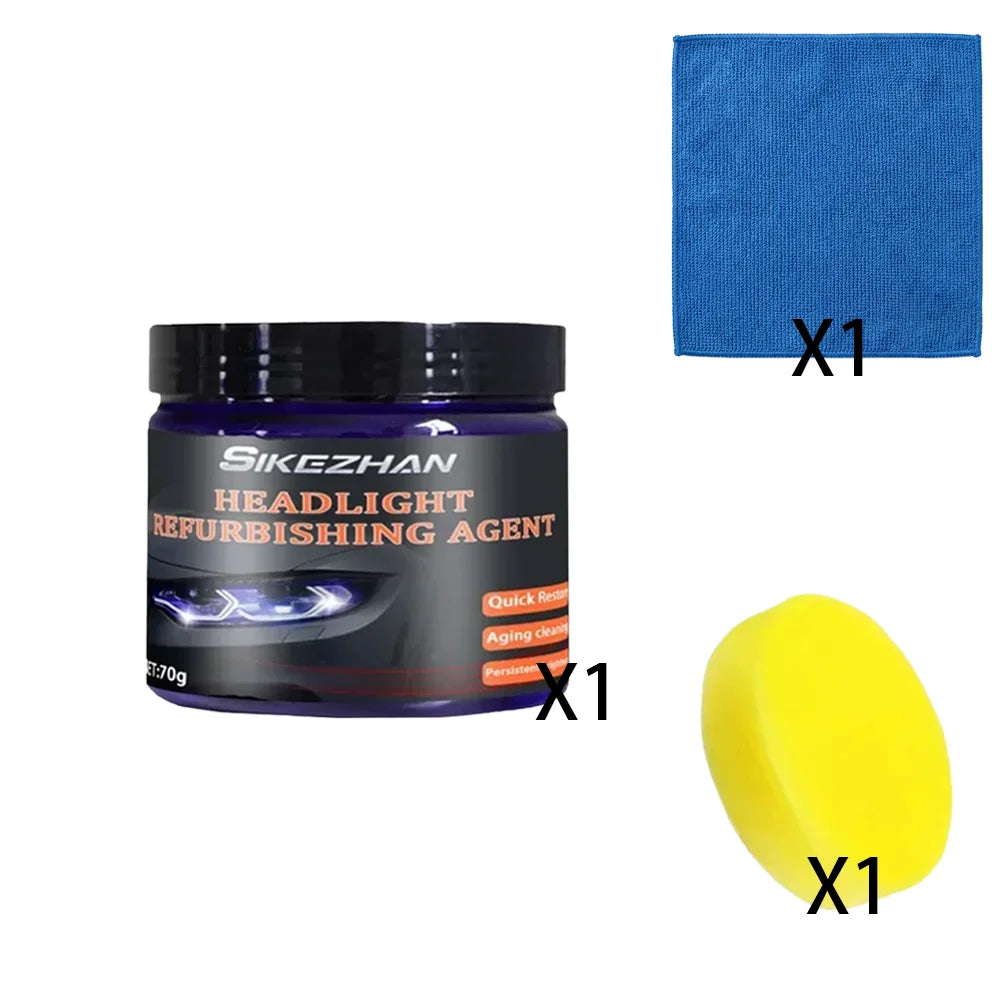 Headlight Polishing Paste Kit: Polishing Compound, Sponge & Blue Cloth, Removes Scratches, Oxidation, Restores Clarity, 1Set Oasis Select 70g-set