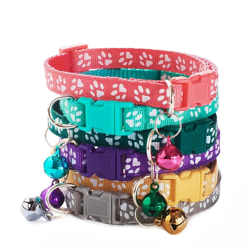 1/6pcs Pet Collar With Bell, Cartoon Footprints, Colorful Dog, Puppy, Cat Accessories, Adjustable Safety Bell Ring Necklace, Pet Oasis Select