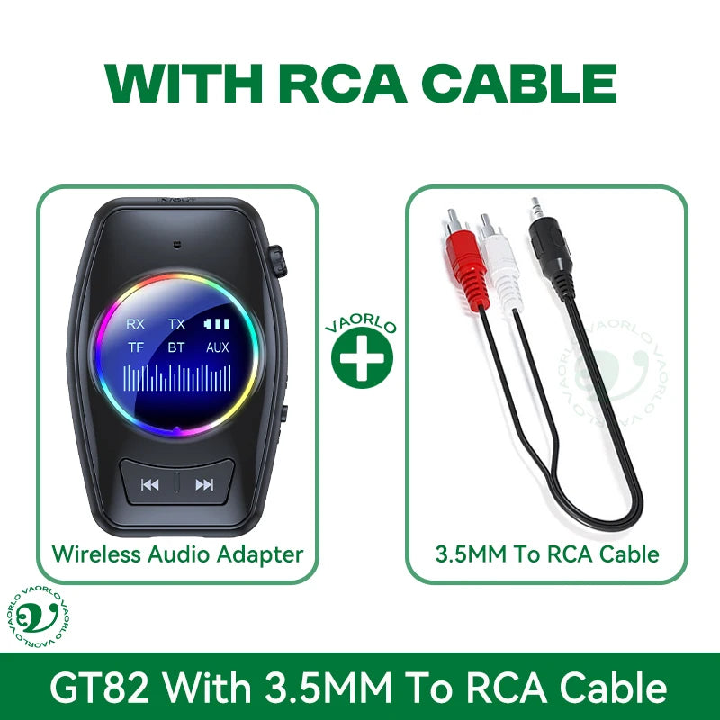 RGB Bluetooth 5.4 Audio Transmitter Receiver LED Display Hifi Music Wireless Adapter With Mic 3.5MM AUX TF Card Play For TV Car Oasis Select With RCA Cable