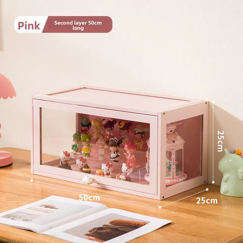 Figure Display Cabinet Transparent Household Blind Box Millet Storage Secondary Pain Cabinet Ornament Display Stand Oasis Select Pink single door 50