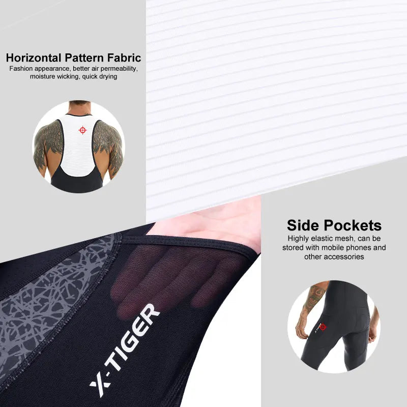 X-TIGER Men's Cycling Bib Pants Reflective Shock Absorbent Breathable MTB Mountain Road Bike Pants with Pocket Tights Oasis Select