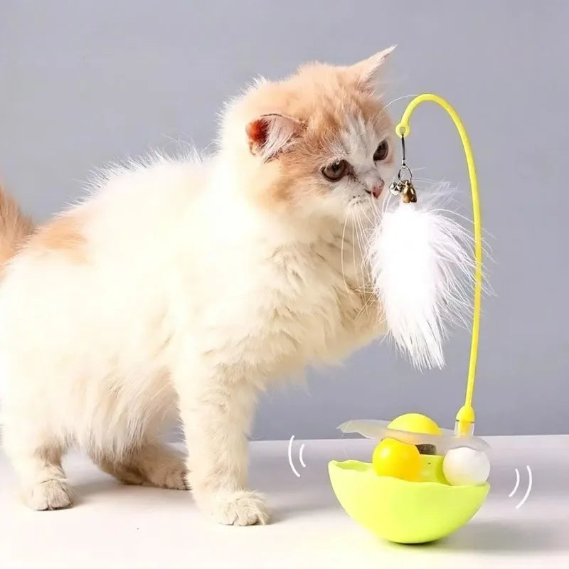 Multifunctional Rotating Turntable Cat Tumbler Toy Built-in Catnip Ball & Teaser Wand for Indoor Kitten Entertainment Oasis Select