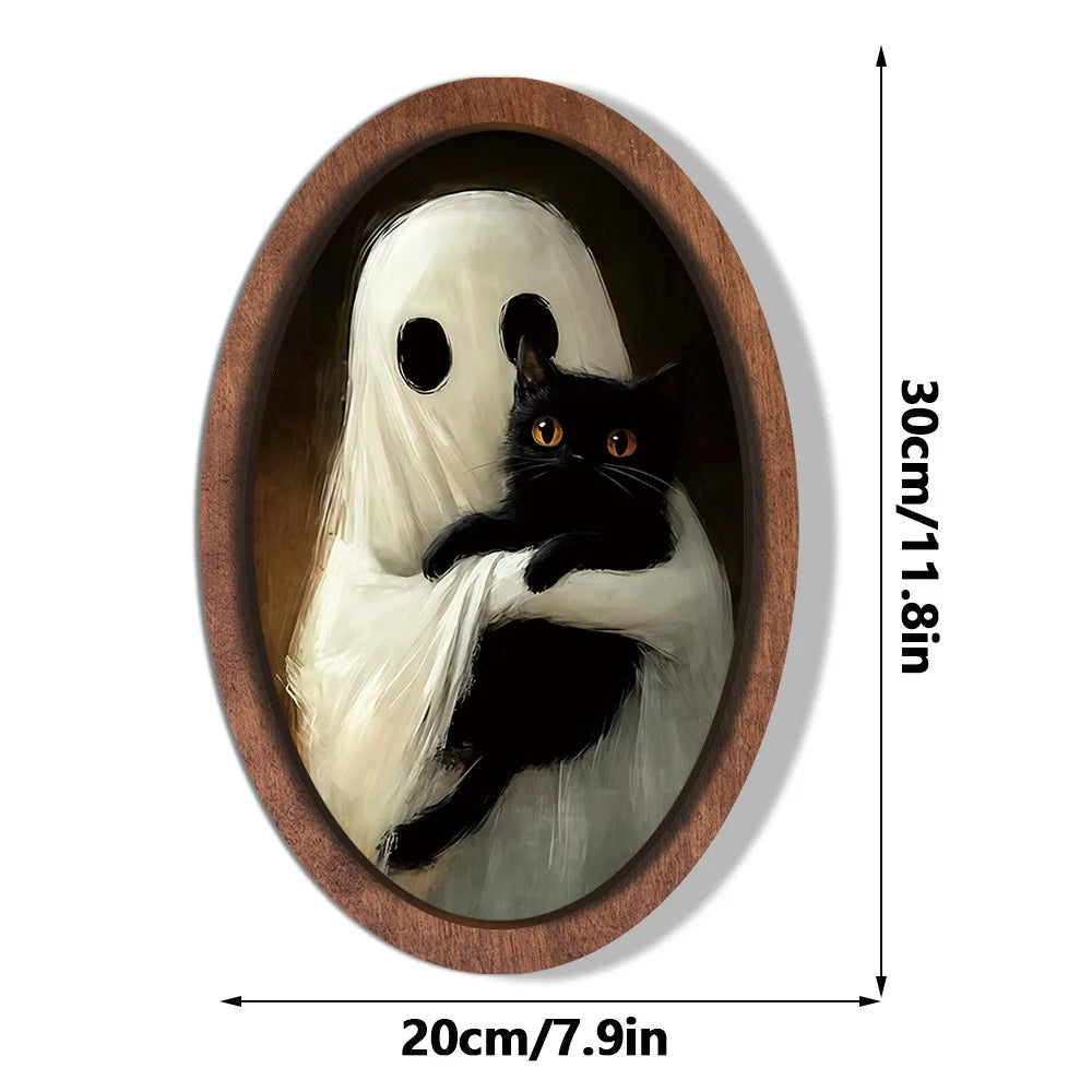 Halloween Ghost Wooden Photo Frame Painting Retro 3D Hanging Plaque Festival Decor Wall Sticker for Home Party Wall Decor Oasis Select MZ1157 Medium