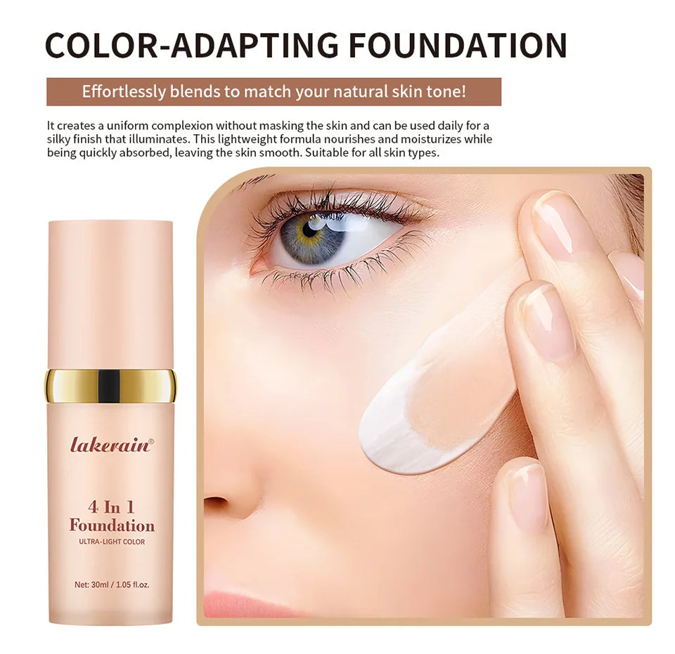 30ml 4 In 1 Multifunctional Foundation, Lightweight Long Lasting Concealer Moisturizing Color Changing Makeup Oasis Select