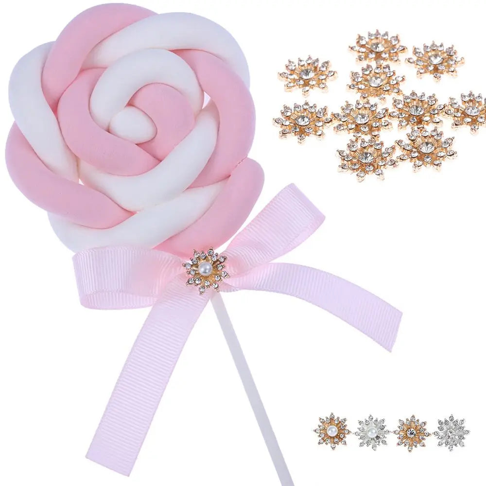 10PCS 16MM Vintage Buttons Clothing Flatback Plating Pearl Buckle Rhinestone Snowflake Cabochon DIY Craft Apparel Sewing Tools Oasis Select