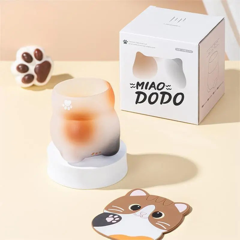 Cat Coffee Cup set Cute Glass Mug with Cat Coaster Gift Box Kitchen Dining Table Decoration Juice Coffee Beverage party Cup Gift Oasis Select
