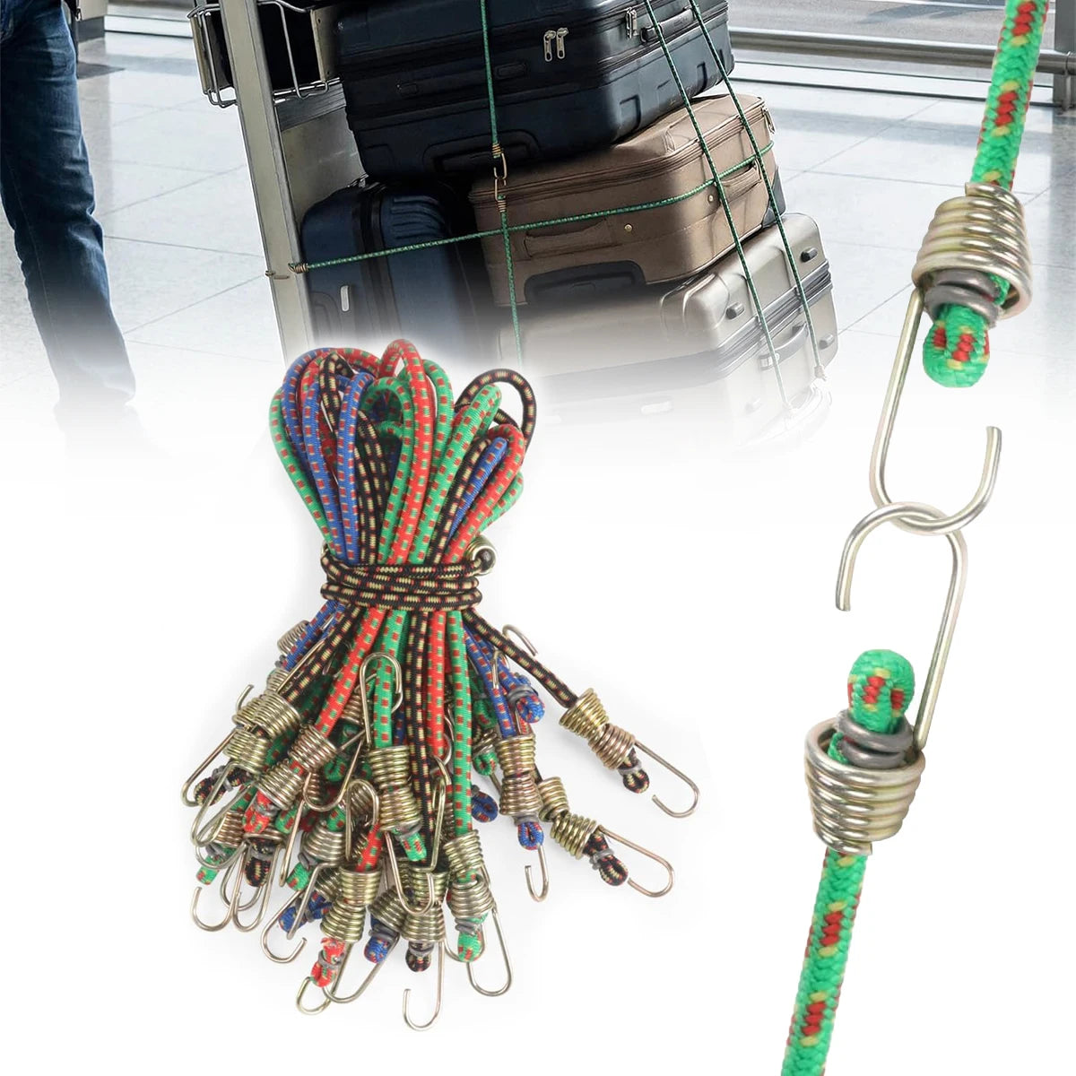 3/6/12 PCS Latex Bungee Cords with Steel Hooks Stretchy Elastic Straps for Tarp Canopy Motorcycle Cargo Party Ornament Hanging Oasis Select