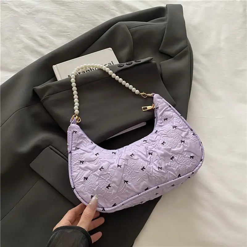 Women's Wrinkled Bow Baguette Shoulder Bag | Elegant Handbag