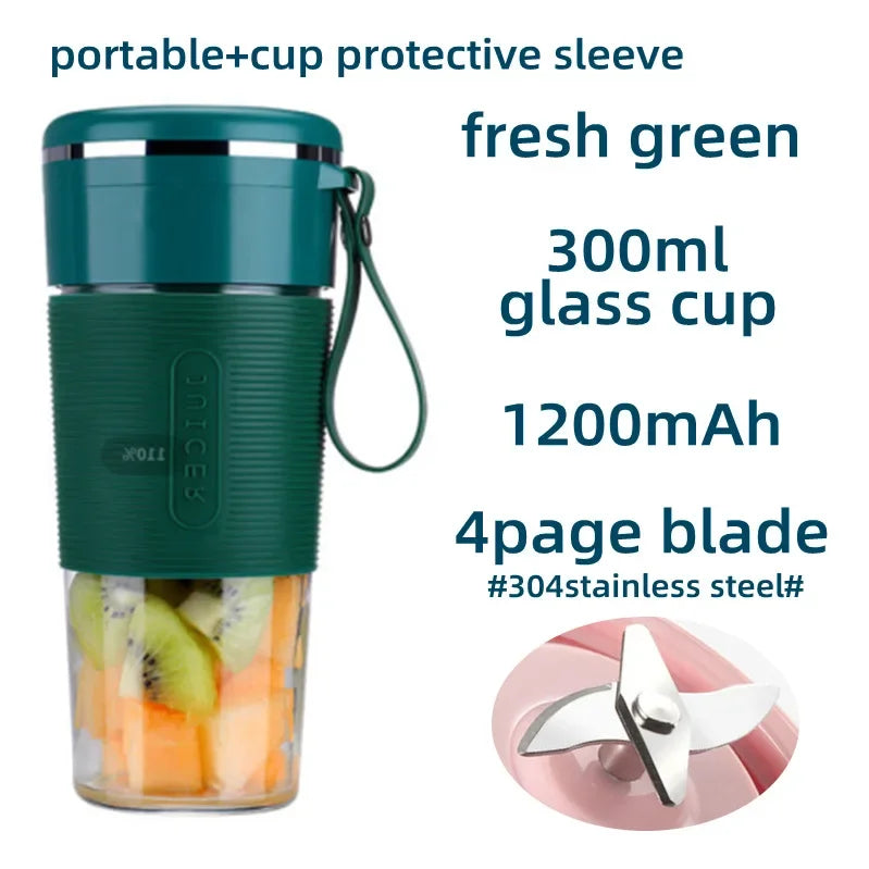 Portable Juicer Usb Rechargeable Wireless Mini Smoothie Blender Mixer Fruit Juice Maker Electric Juicer Machine Glass Cup Oasis Select K10 green 4 Leaf