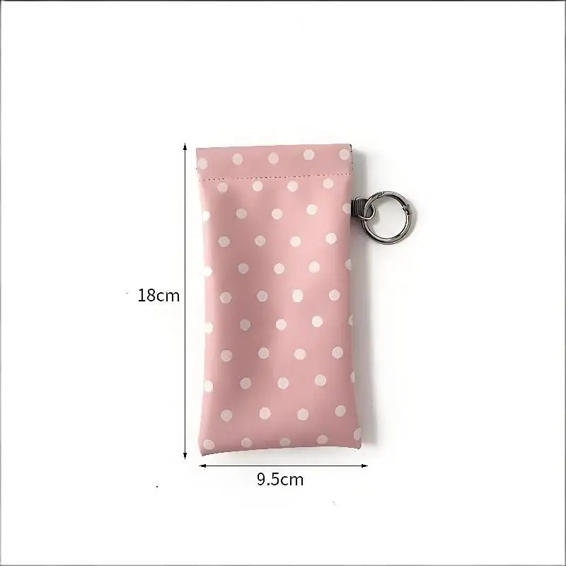 Polka Dot PU Leather Eyeglass Pouch with Keychain | Soft Case Eyeglass Pouch Case Oasis Select Pink