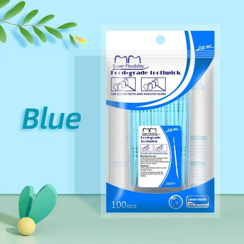 SUSU 100Pcs Portable Ultra Fine Toothpick Disposable Family Box Pick Double Head High End Creative Oral Cleaning Caring Tool Oasis Select Blue