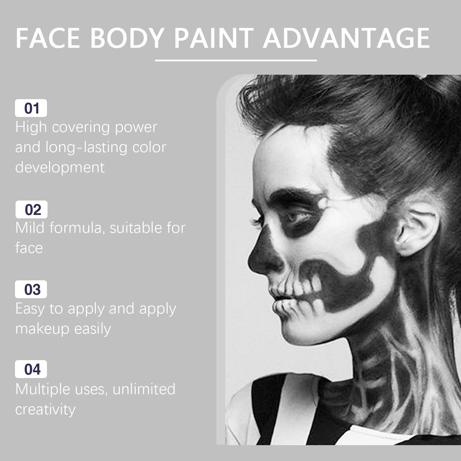 Halloween Makeup Face Body Paint White Black Special Effects Christmas Cosplay Party Supplies Full Coverage Oil Free Easy Wash Oasis Select