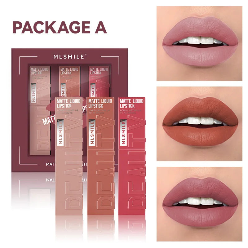 3-piece Set Make Up Velvet Lip Gloss Lipstick Matte Woman Makeup Long-lasting Waterproof Cosmetics Lips Glosses Beauty Tint Oasis Select A