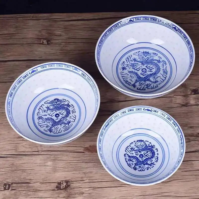 Blue And White Ceramic Tableware Porcelain Ramen Soup Bowl Rice Bowl Dragon Pattern Vintage Dinnerware Oasis Select
