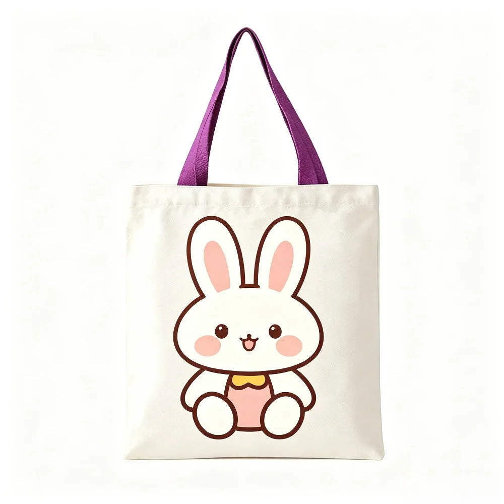 Cute Red Heart Yellow Chick Print Canvas Tote Bag Eco Reusable Shopping Shoulder Bag For Daily Grocery Market Oasis Select Purple