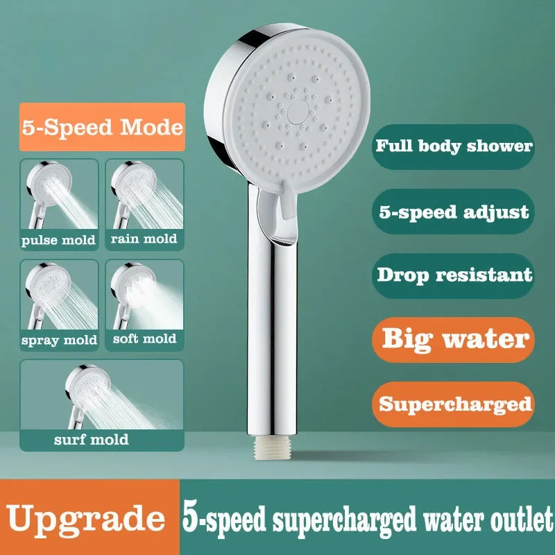 5 Modes Shower Head Set with Water Pipe Bracket Adjustable High Pressure Water Saving Shower Head Water Massage Shower Head Oasis Select sliver