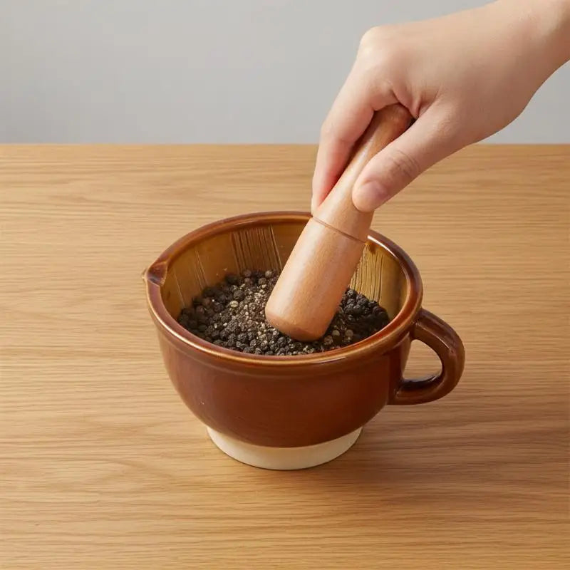 Ceramic Mortar And Pestle Set With Natural Wood Pestle Non Slip Base Perfect For Kitchen Grinding Spices Herbs Garlic Oasis Select