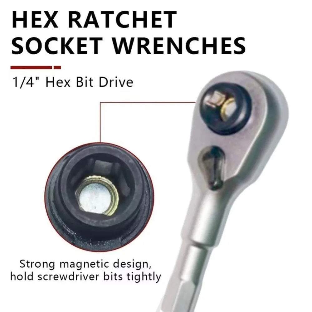 2-in-1 Hex Mini Ratchet Wrench Two-way High Precision Hex Bits Adapters Portable 1/4 Inch Drive Ratchet Adapter Oasis Select