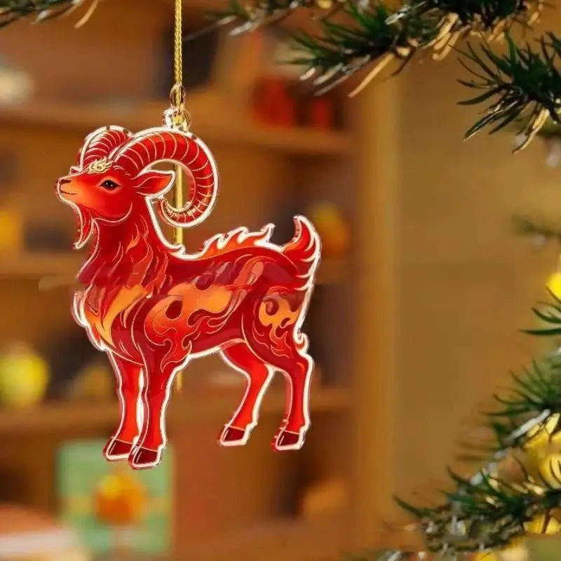 Acrylic Chinese Zodiac Goat Ornament – Red & Gold Lunar Decor