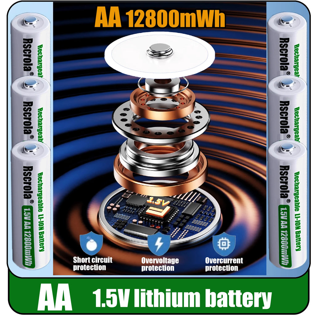 12800mWh 1.5V AA Battery Rechargeable Lithium-ion Battery AA Battery for remote control mouse fan Electric toy Oasis Select