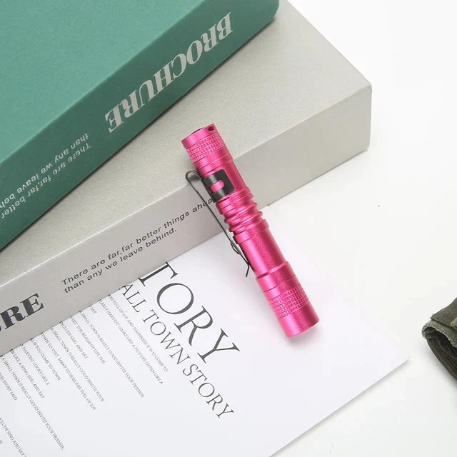 Portable Mini LED Pen Flashlight With Pen Clip Handheld Ultra Pocket Torch Use AAA Battery For Outdoor Camping Emergency Lamp Oasis Select Pink