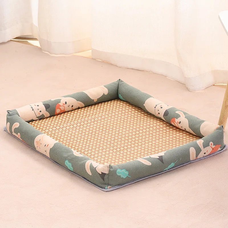 Pet Ice Mat, All-season Dog House Mat, Anti-slip and Wear-resistant Linen Square Dog House Mat, Rattan Mat Oasis Select Radish Rabbit XL 85x59cm