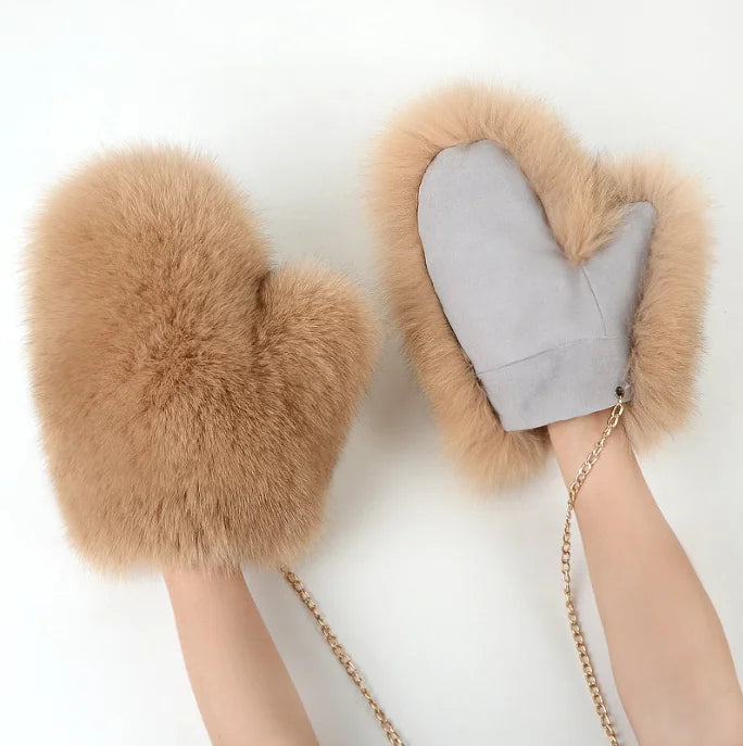 Real Fox Fur Winter Gloves 2025 Luxury Ladies Natural Fox Fur Mittens Keep Warm Women Fashion Cute Plush Hand Warmer Gloves Oasis Select