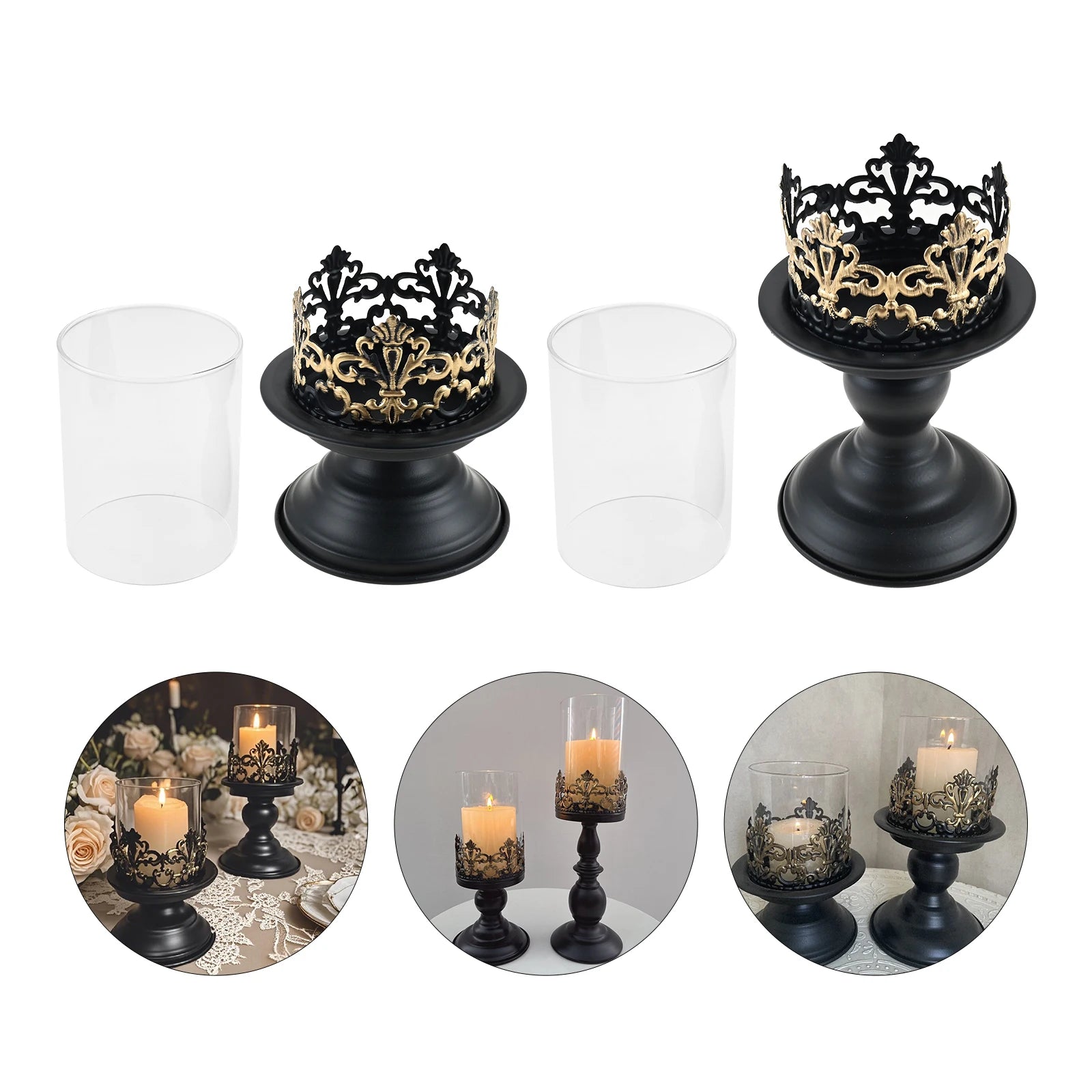 2pcs/set Black Pillar Iron Candle Holders Fits for Christmas Table Decoration As Centerpieces in Living Room,dining Room,mantle Oasis Select