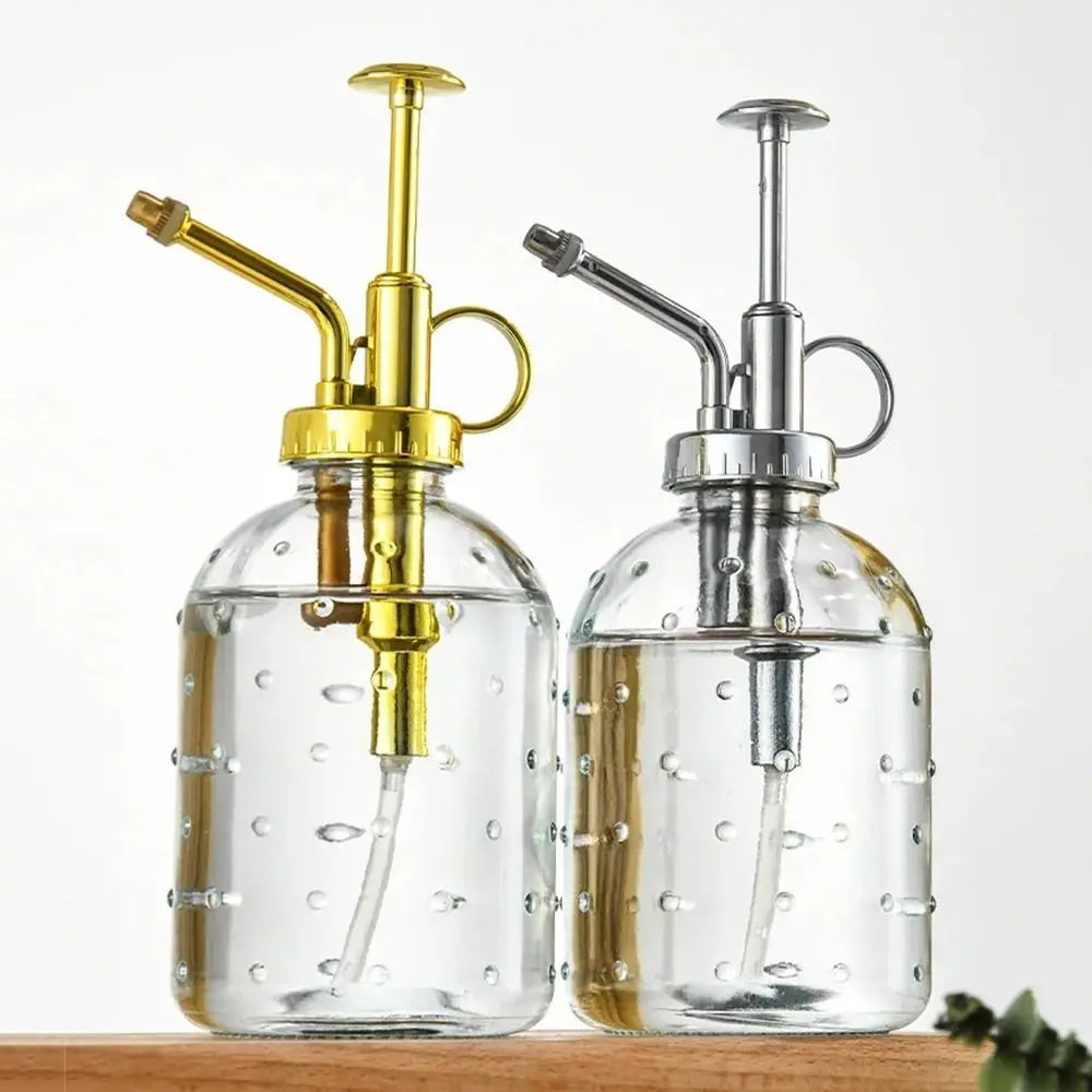Push-type Glass Spray Bottle Rain Drop Hand Pressure Garden Watering Can Leak-proof Non-slip Bottom Clear Flower Sprayer Oasis Select