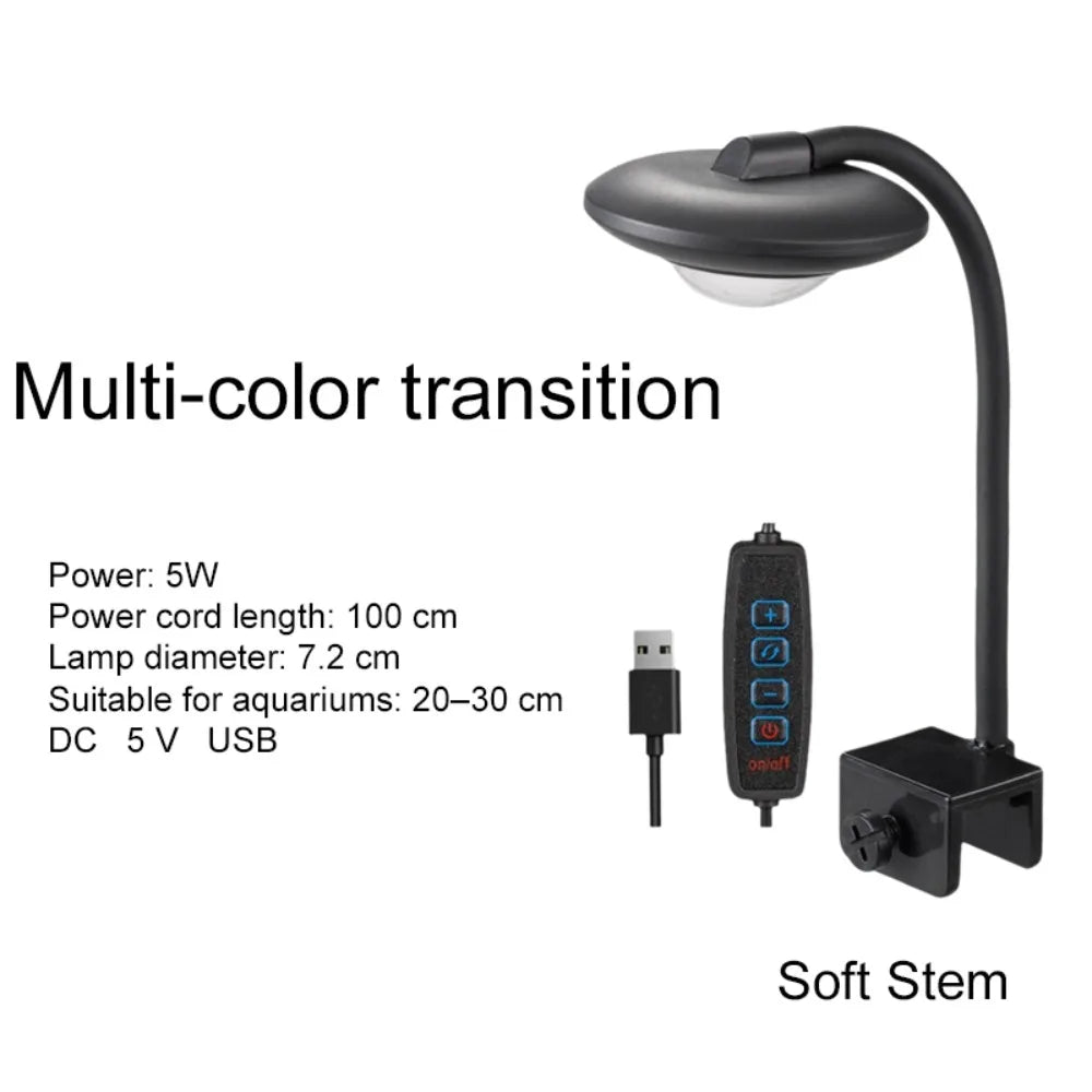 Full Spectrum Fish Tank Clip Lamp Adjustable Brightness Flexible Stem Aquatic Plant Grow Light Low Flicker Frequency Oasis Select Style B