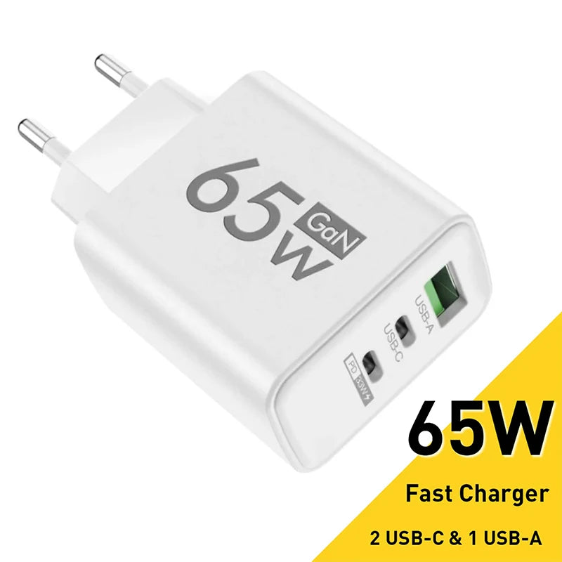 GaN Fast Charging 65W USB Type C Charger EU KR PD 3.0 Quick Charge Wall For Phone Adapter For iPhone 15 Xiaomi Huawei Samsung Oasis Select