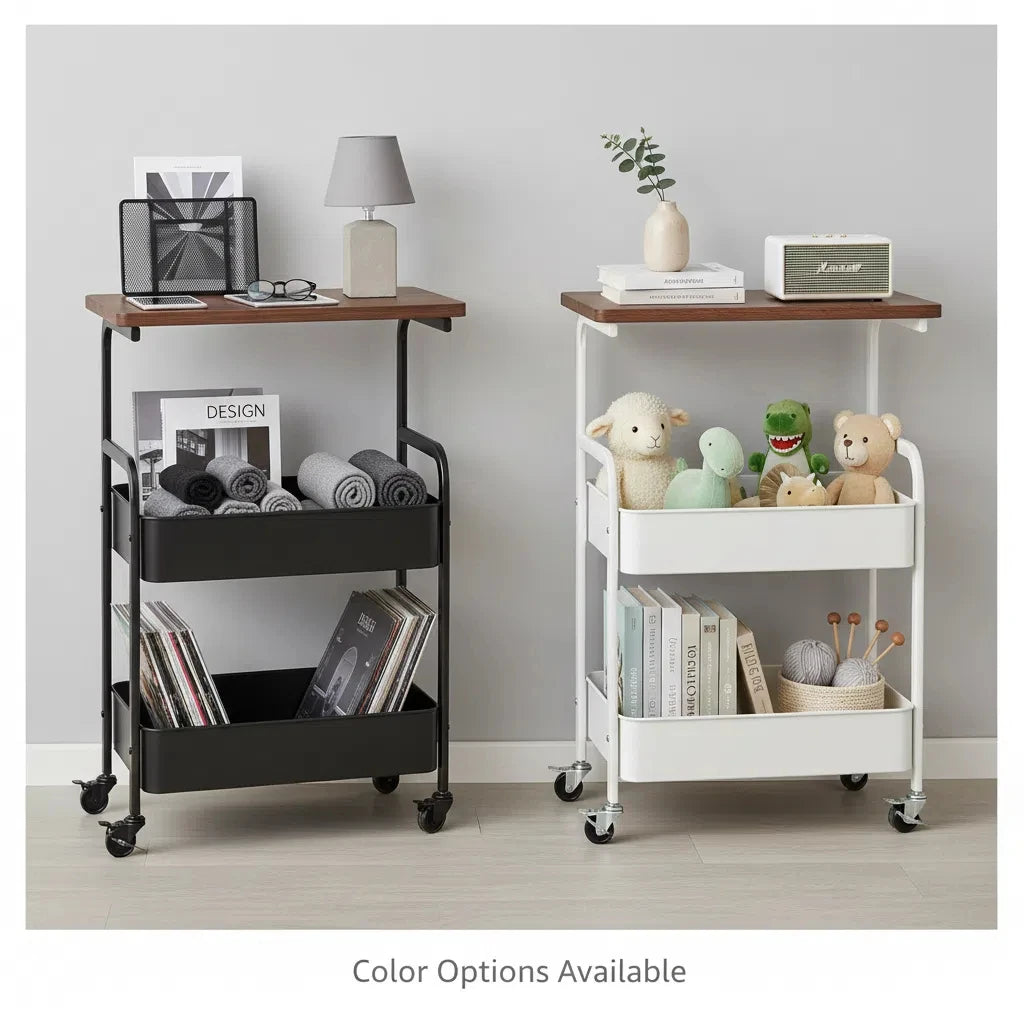 Heavy Duty Steel Rolling Storage Cart with Locking Wheels Multi Tier Utility Organizer for Kitchen Office Dorm Bathroom Bedroom Oasis Select