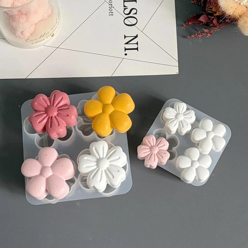 4-Cavity Mixed Size Flower Silicone Mold 3D Sakura Sunflower Chrysanthemum Mold for Handmade Candle Soap Plaster Resin Craft Oasis Select