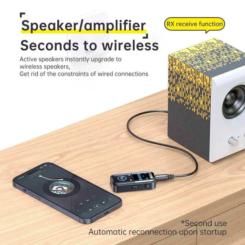 4 in 1 Bluetooth 5.4 Audio Receiver Transmitter 3.5MM AUX TF Card Stereo Music LED Display Wireless Adapter With Mic For Car TV Oasis Select