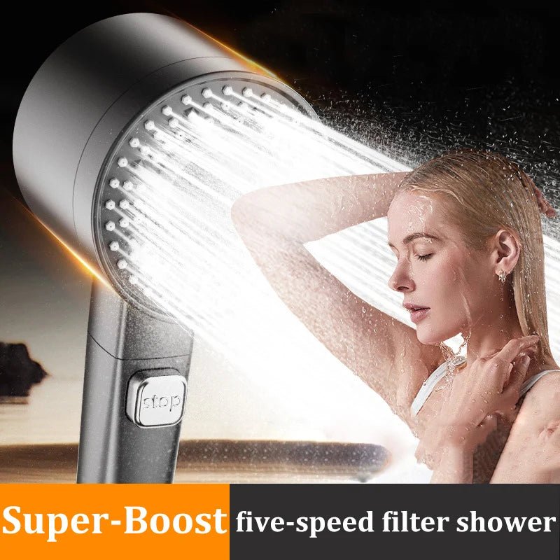Filtered Super-pressurized Shower Head Five-speed Handheld Hollow Large Water Outlet Bathroom Shower Head Set Oasis Select