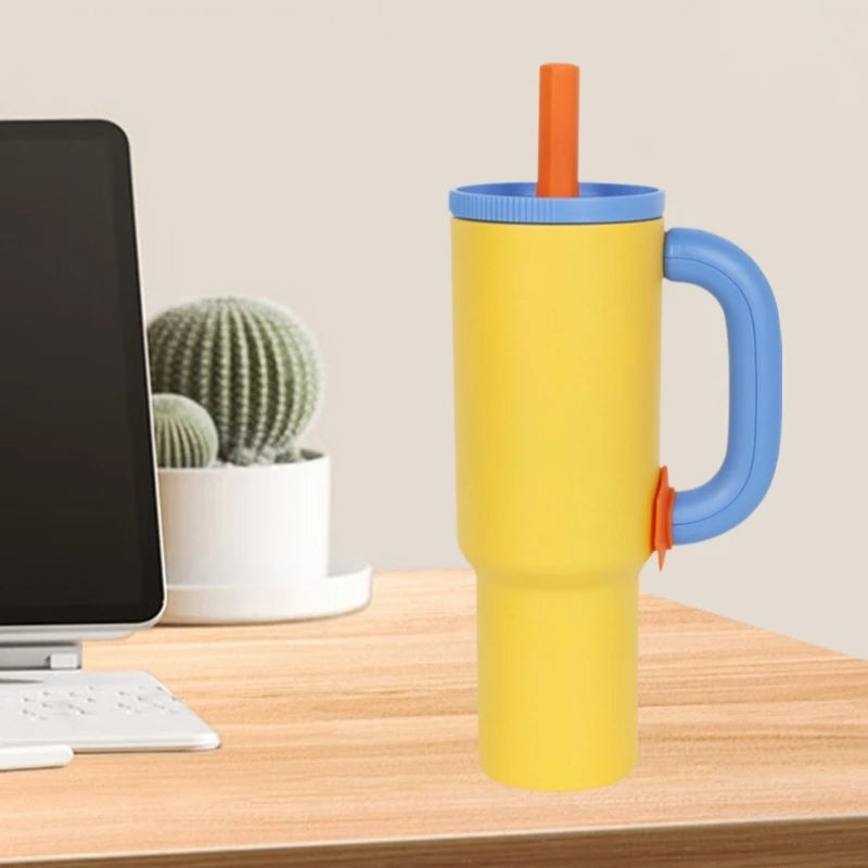 1050ml Insulated Mug with Handle and Straw Ice Cup Large Capacity Tumbler Stainless Steel Water Bottle Office Home Thermal Mug Oasis Select