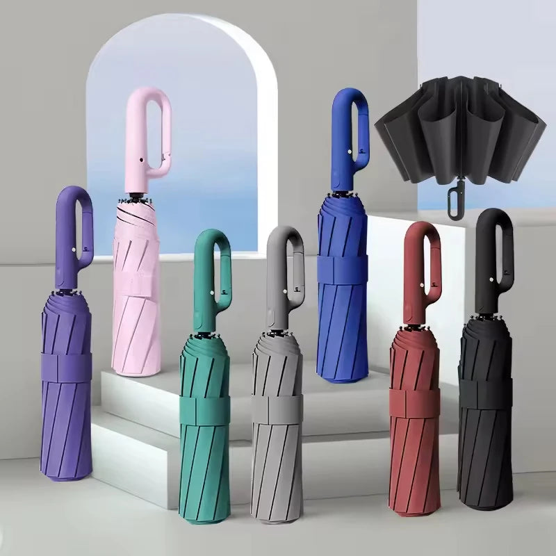 Automatic Umbrella for Men Women Fully Automatic Folding Large Rib Strong Sunshade Double Umbrella with Ring Buckle Design Oasis Select