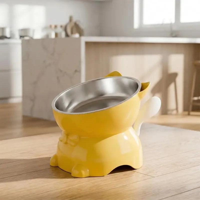 Inclined Raised Cat Bowl Stainless Steel Food Water Bowl Cute Ear Bracket Neck Friendly Pet Feeding Dish Oasis Select